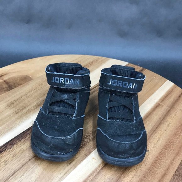 Nike Jordan 1 Flight 5 Premium TD Triple Black Sneakers Flex Lace Little Kids 7C - Picture 2 of 7